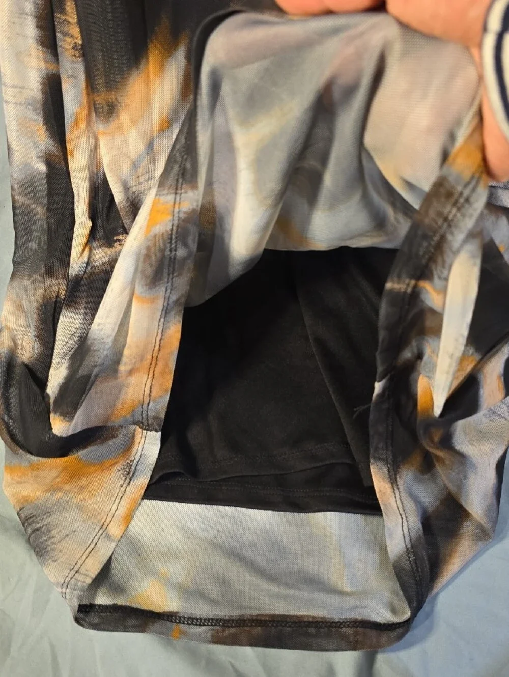Abstract Black and Orange Long Sleeve Midi Dress